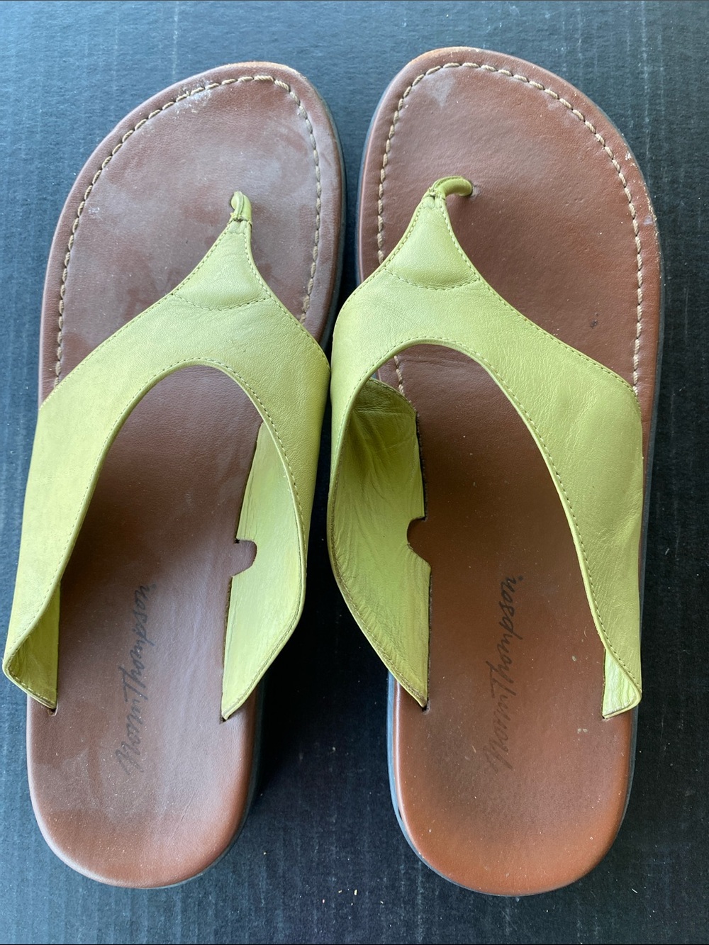 Norm Thompson Green Leather Thong Sandals